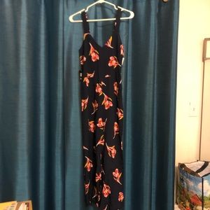 Express Blue Floral Strappy Jumpsuit